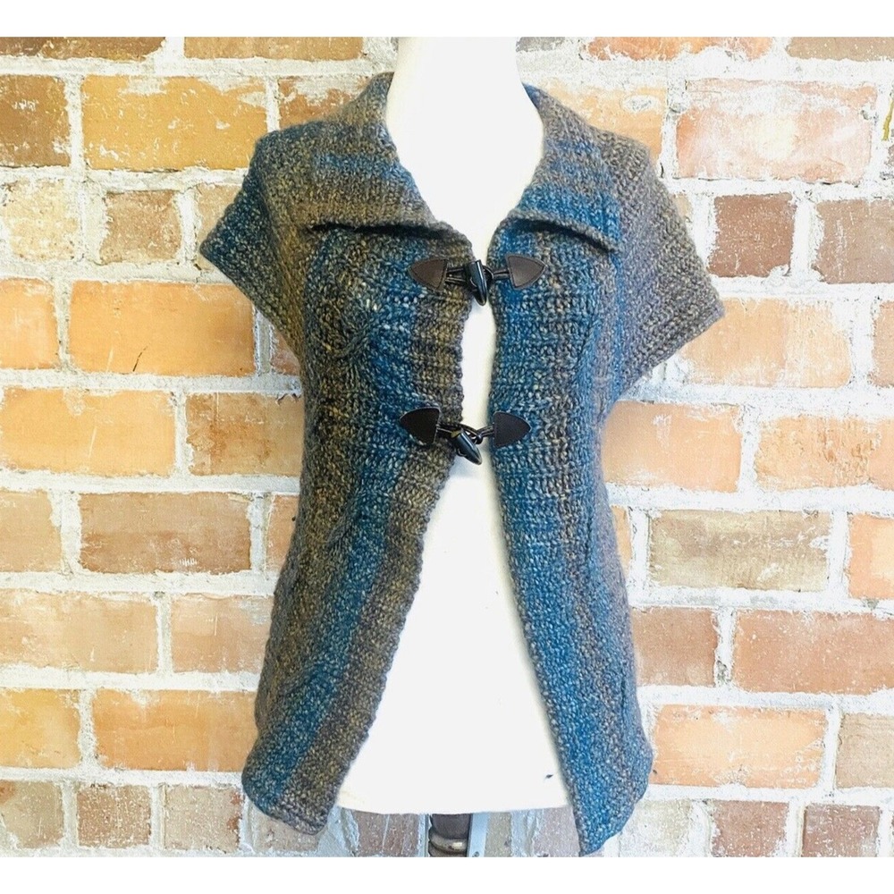 Lineamaglia Made In Italy Wool Knitted Toggle Short Sleeve Cardigan Small Y2K